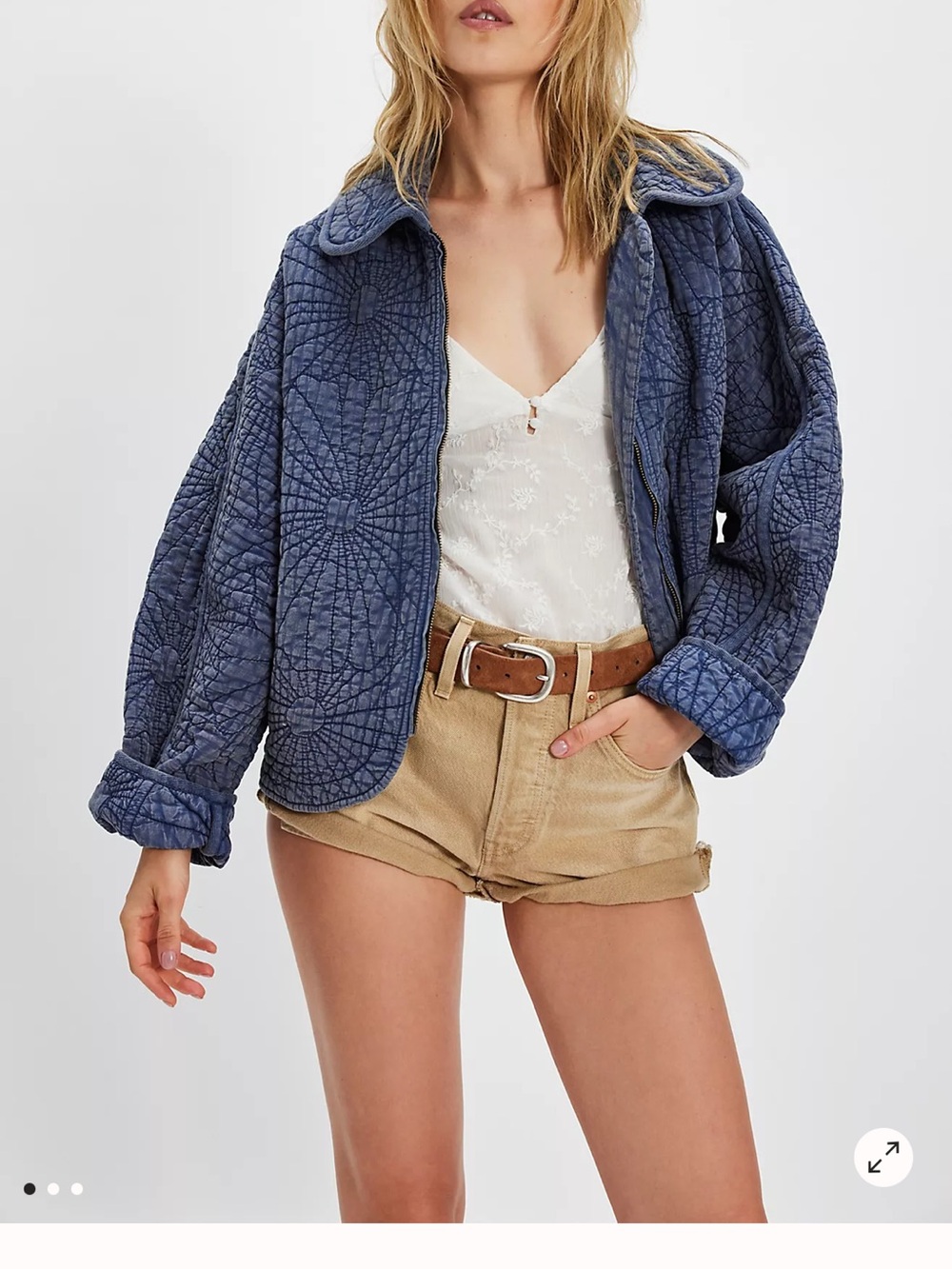 Free People Gracie Quilted Navy Blue Bomber Jacket XS NWT